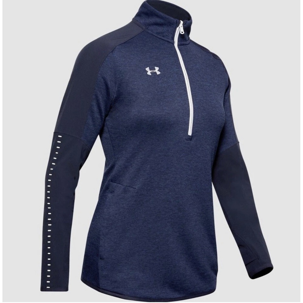 Under Armour ColdGear Women XS Navy Blue Heather 1/2 Zip Run Pullover Reflective